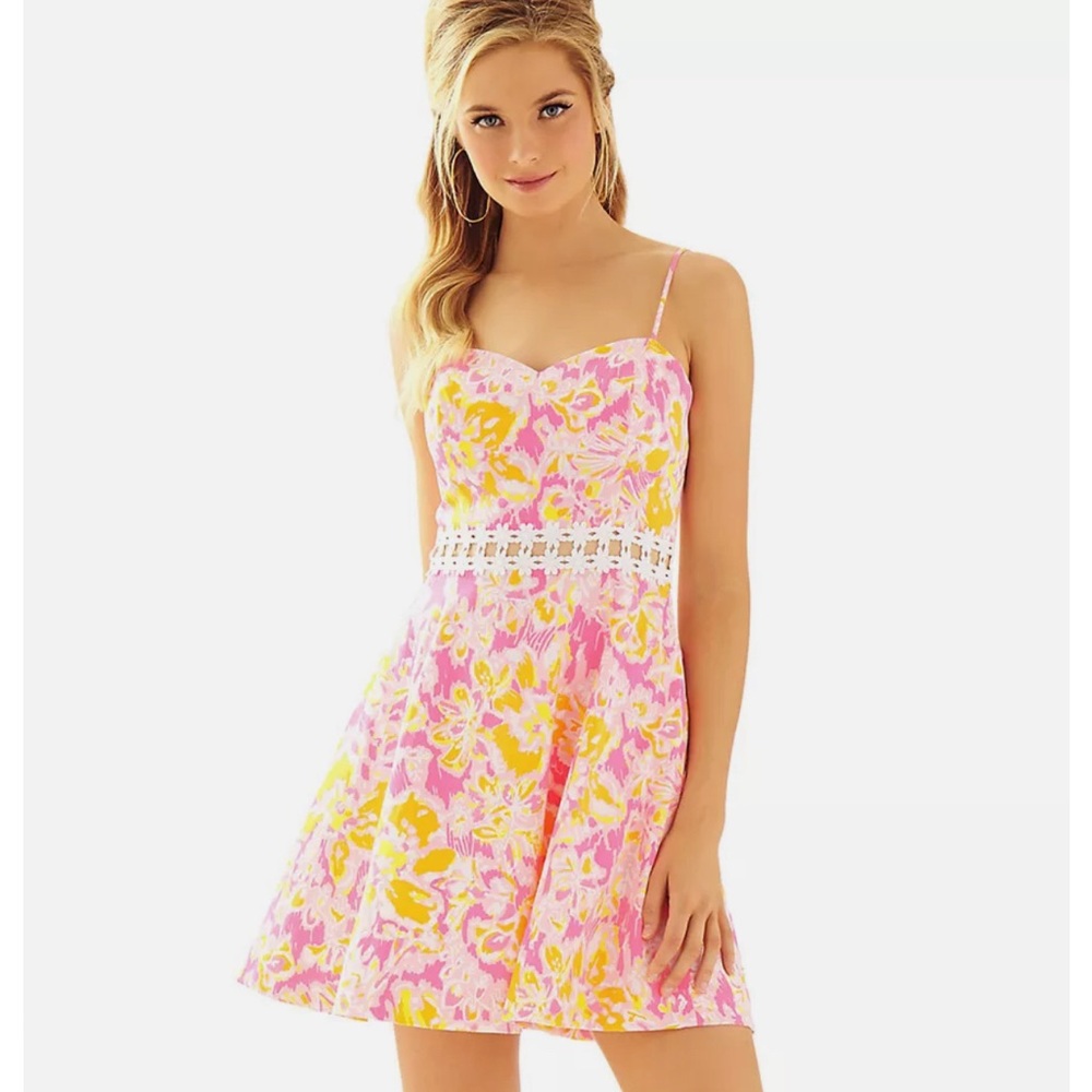 Like new! $178 Lilly Pulitzer Lenore Lace Cut-Out Dress Orange Floral sweetheart